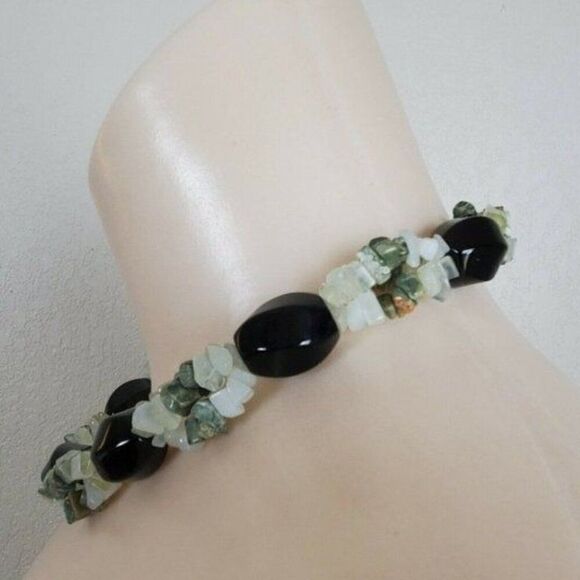 Ross-Simons Sterling Silver Chunky Bead Choker Necklace Jade Green Lace Agate - Picture 2 of 13